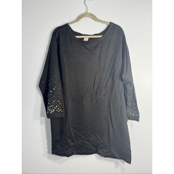 Avon Women's Embellished Quarter Sleeve Knit Tunic Sweater Top Black 3X NWOT - Picture 2 of 9